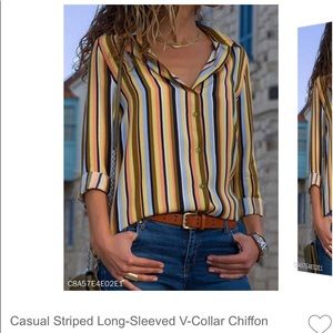 Casual striped long sleeve v-collar blouse